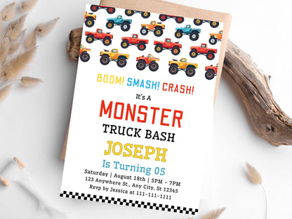 Editable Monster Truck Birthday Invitation Template (Printable)