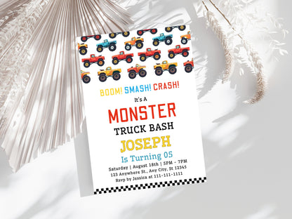 Editable Monster Truck Birthday Invitation Template (Printable)