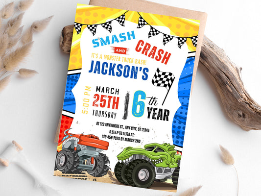 Editable Monster Truck Birthday Party Invitation Template (PDF)