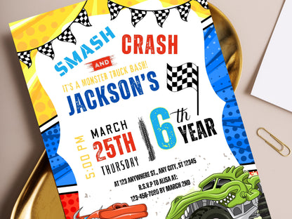 Editable Monster Truck Birthday Party Invitation Template (PDF)