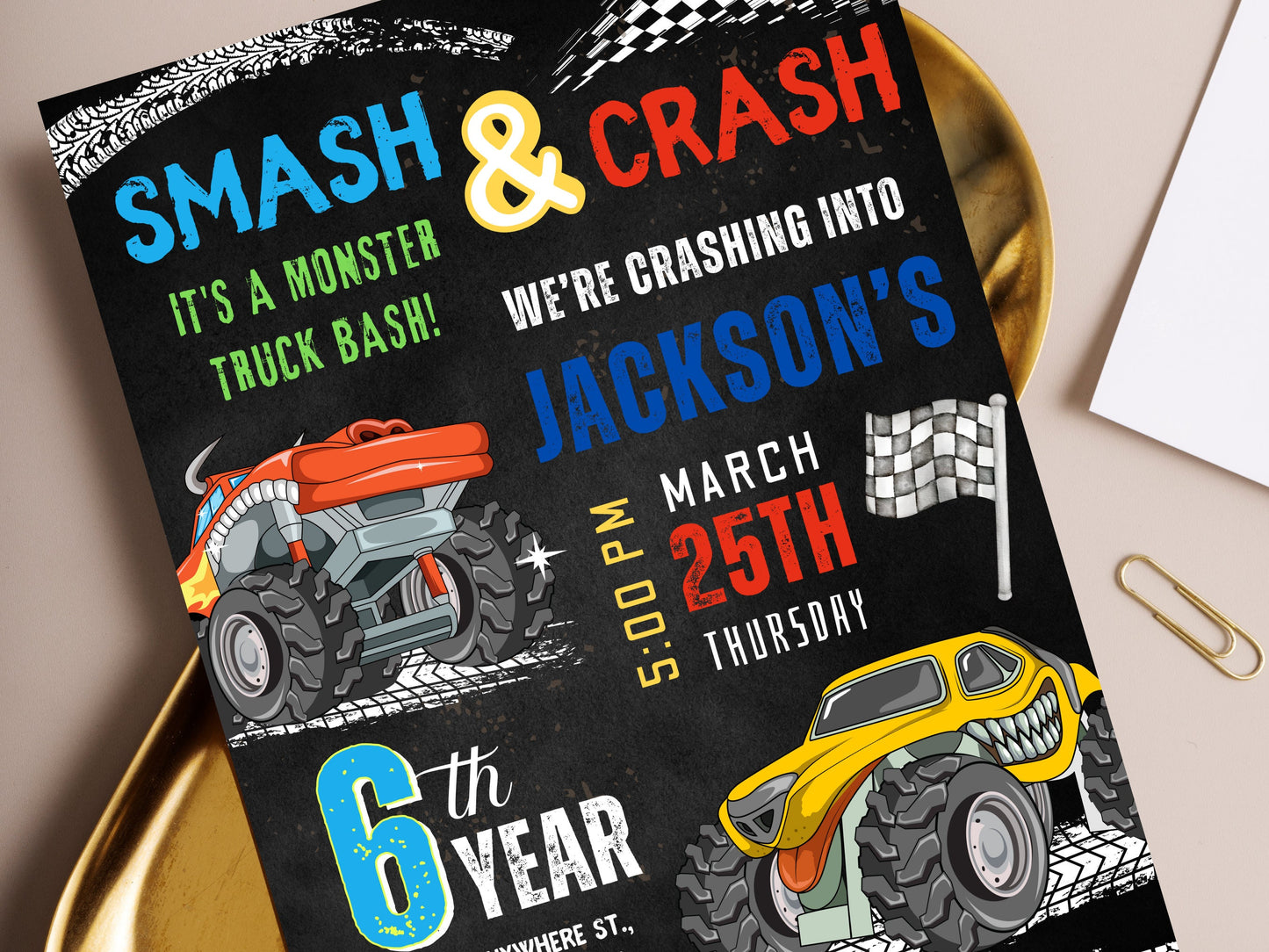 Editable Monster Truck Birthday Invitation Template, Big Wheel Party (Printable)