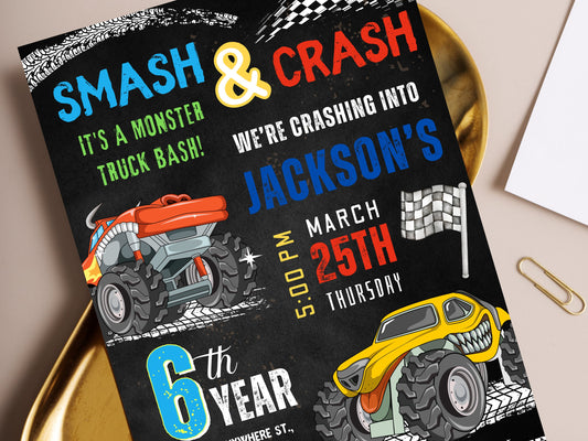 Editable Monster Truck Birthday Invitation Template, Big Wheel Party (Printable)
