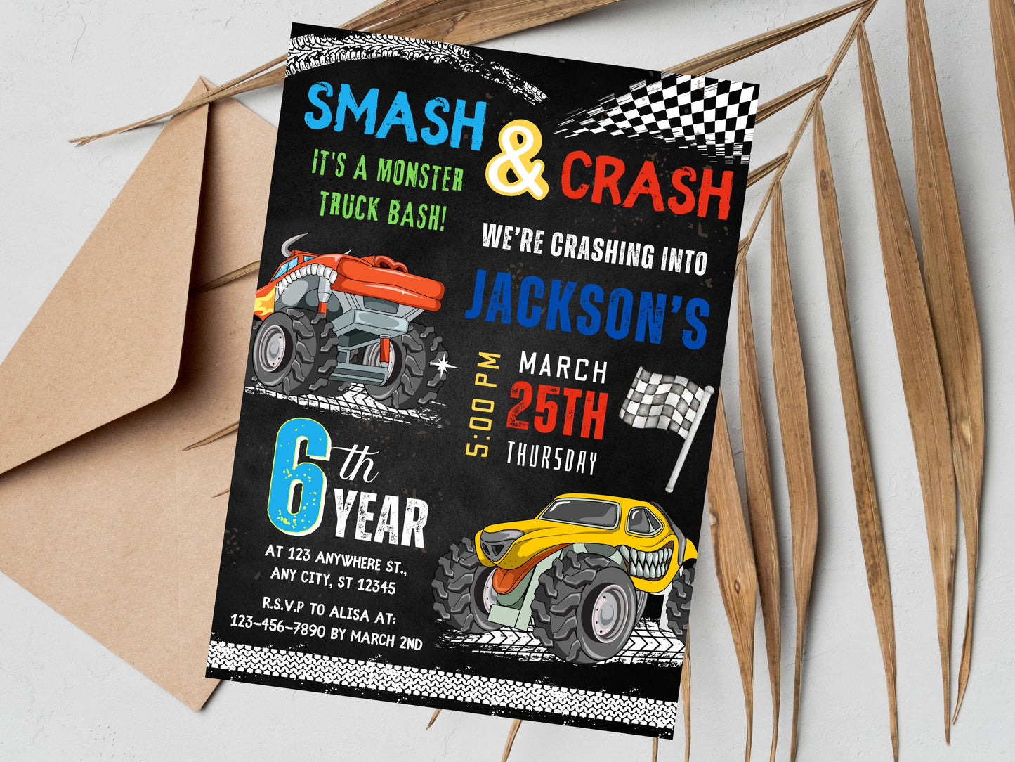 Editable Monster Truck Birthday Invitation Template, Big Wheel Party (Printable)
