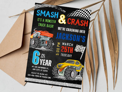 Editable Monster Truck Birthday Invitation Template, Big Wheel Party (Printable)
