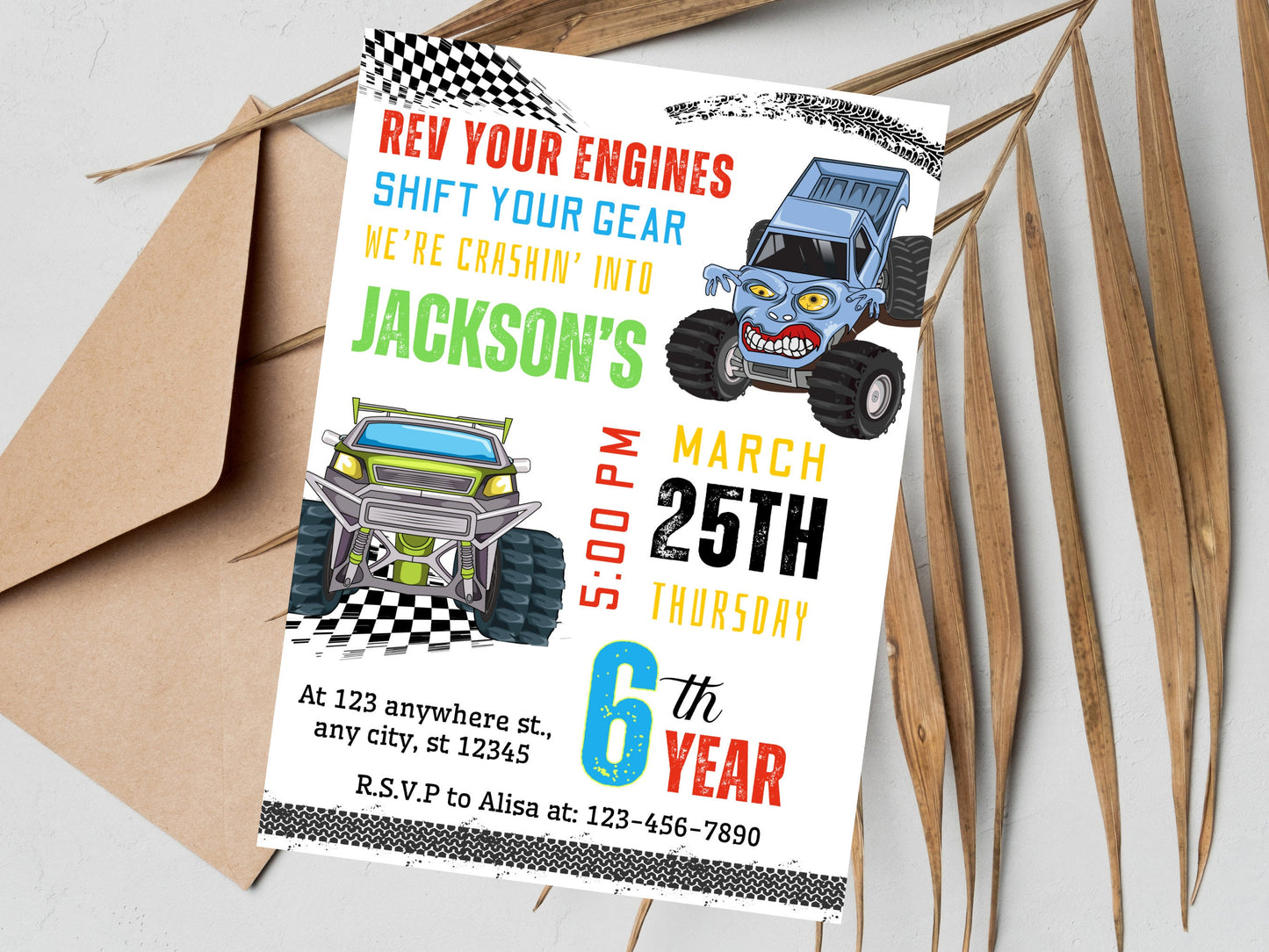 Monster Truck Birthday Invitation Template, Editable Printable Invite (PDF)