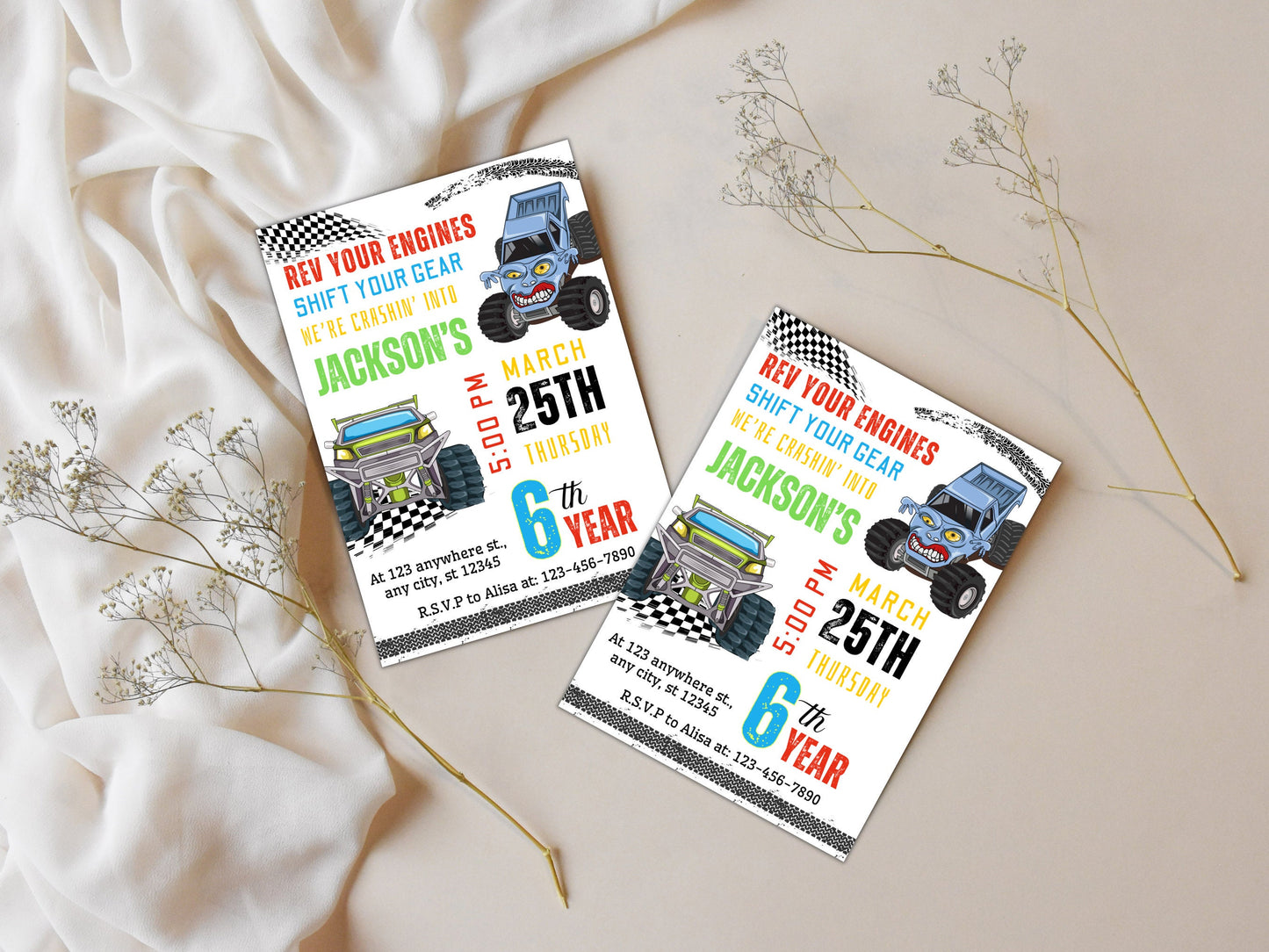 Monster Truck Birthday Invitation Template, Editable Printable Invite (PDF)