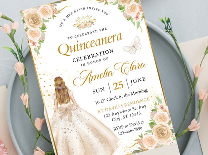 Editable Wildflower Quinceanera Invitation Template (Digital Download)