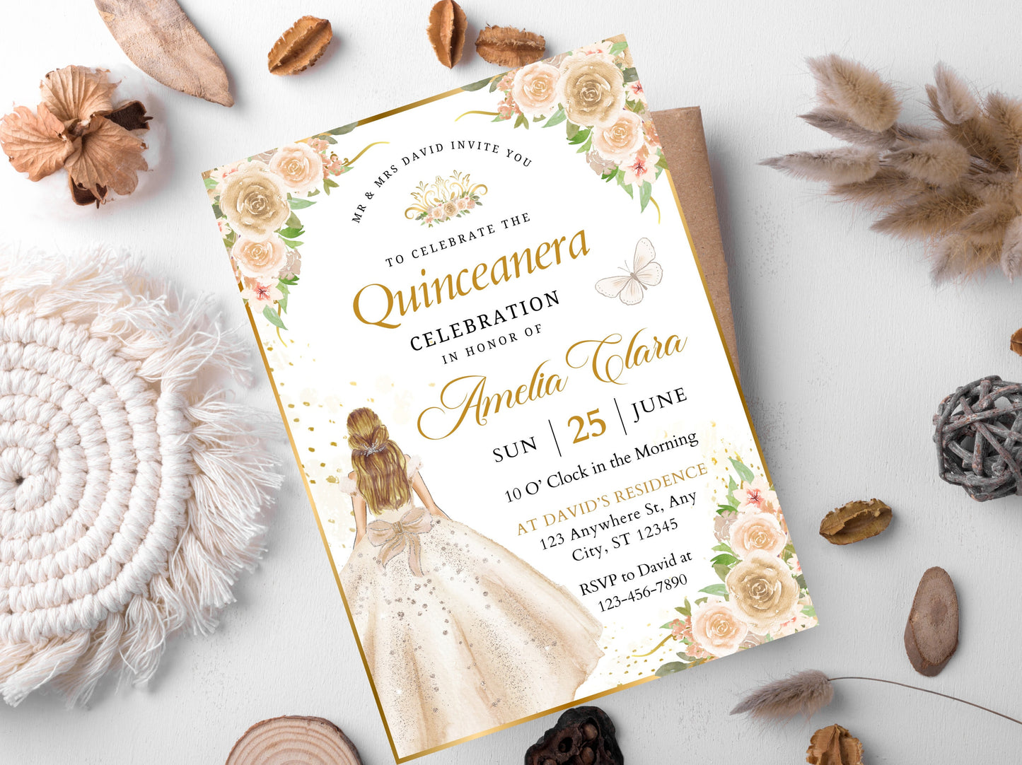 Editable Wildflower Quinceanera Invitation Template (Digital Download)