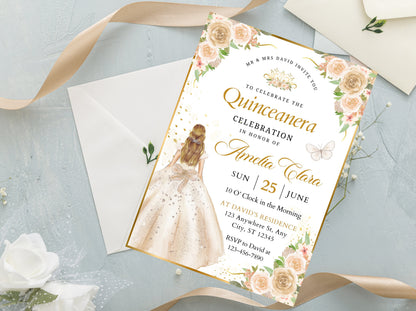 Editable Wildflower Quinceanera Invitation Template (Digital Download)