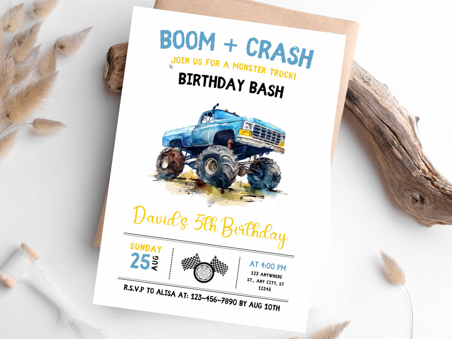 Editable Monster Truck Birthday Invitation, Big Wheel Party (Printable)