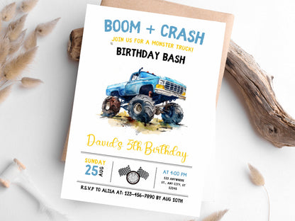Editable Monster Truck Birthday Invitation, Big Wheel Party (Printable)
