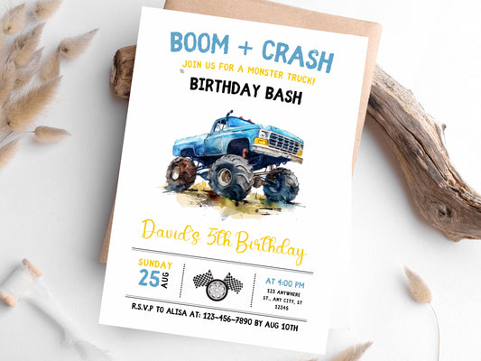 Editable Monster Truck Birthday Invitation, Big Wheel Party (Printable)