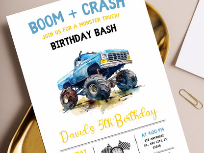 Editable Monster Truck Birthday Invitation, Big Wheel Party (Printable)