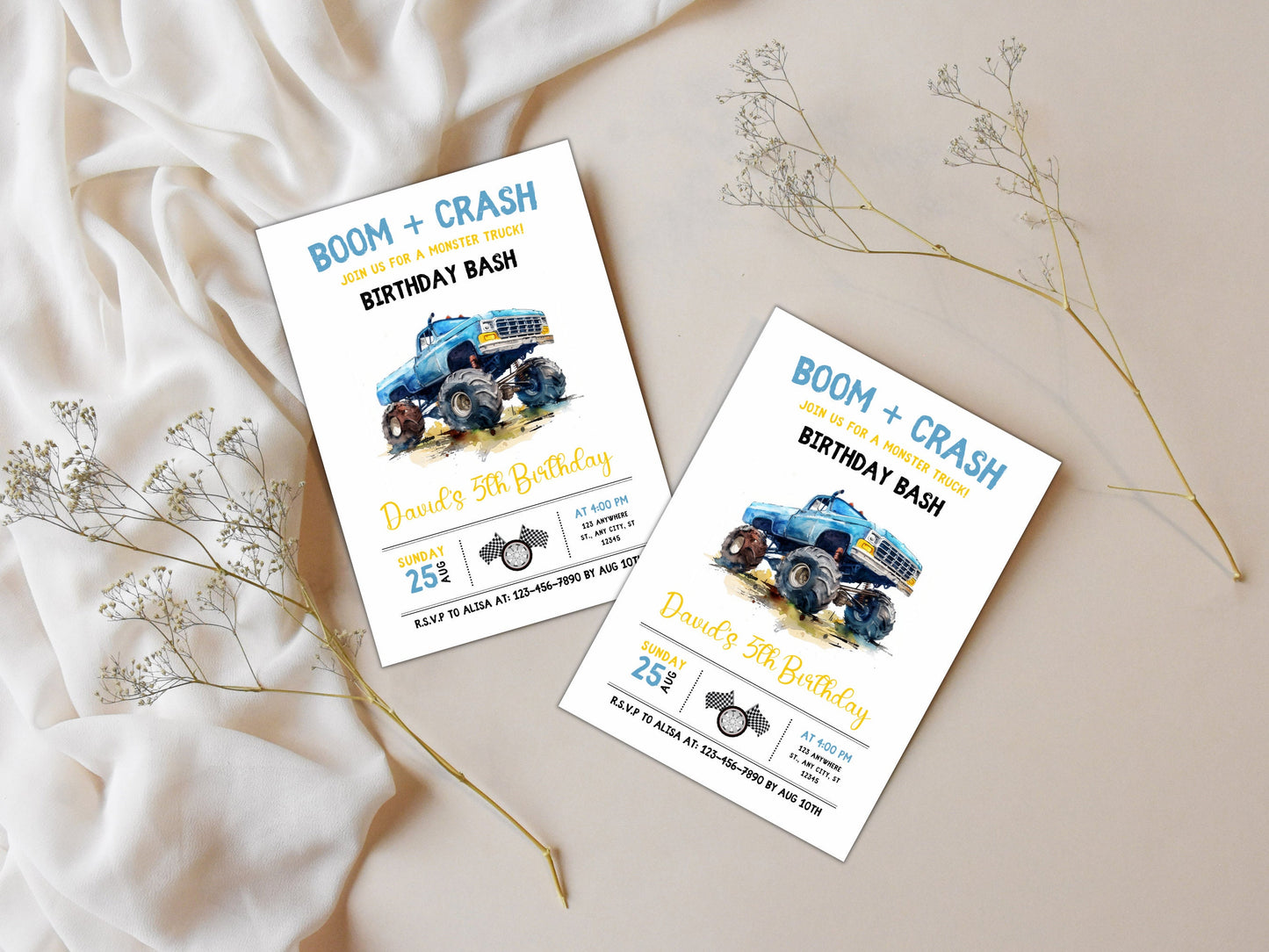 Editable Monster Truck Birthday Invitation, Big Wheel Party (Printable)