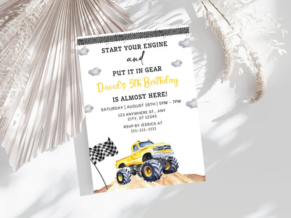 Editable Monster Truck Birthday Party Invitation Template (Digital Download)