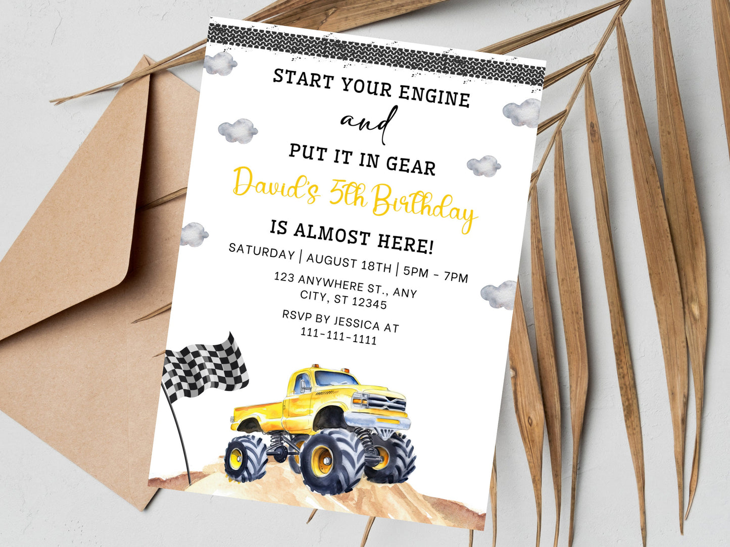 Editable Monster Truck Birthday Party Invitation Template (Digital Download)