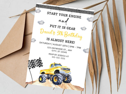 Editable Monster Truck Birthday Party Invitation Template (Digital Download)
