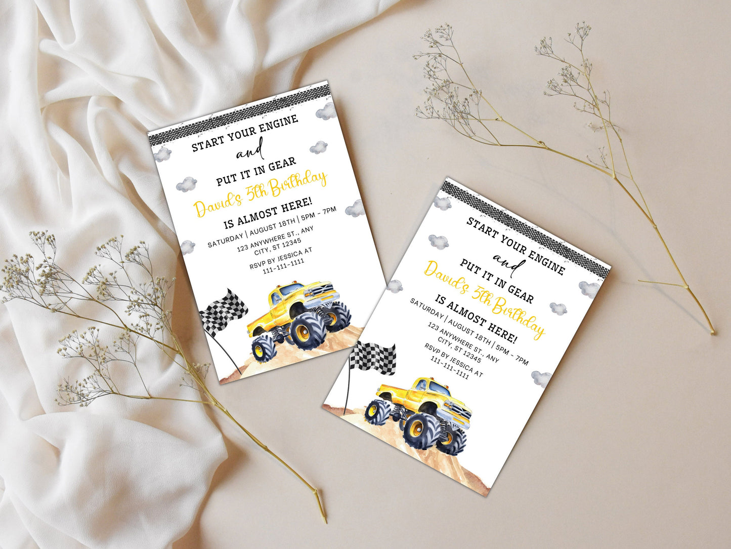 Editable Monster Truck Birthday Party Invitation Template (Digital Download)