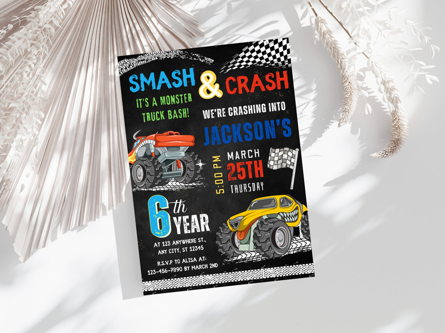 Editable Monster Truck Birthday Invitation Template, Big Wheel Party (Printable)