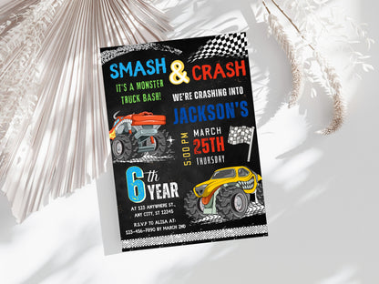 Editable Monster Truck Birthday Invitation Template, Big Wheel Party (Printable)