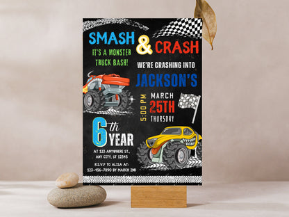 Editable Monster Truck Birthday Invitation Template, Big Wheel Party (Printable)