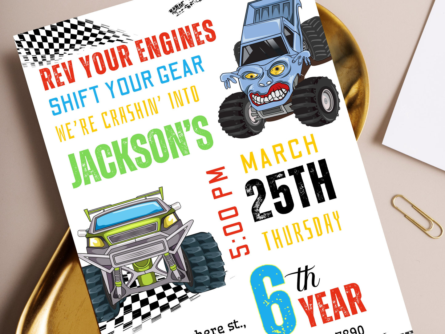Monster Truck Birthday Invitation Template, Editable Printable Invite (PDF)