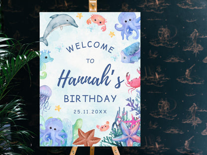Under The Sea Birthday Welcome Sign, Editable Template (Digital Download)