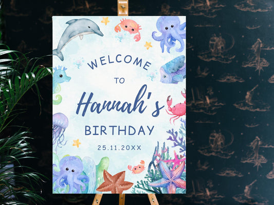 Under The Sea Birthday Welcome Sign, Editable Template (Digital Download)