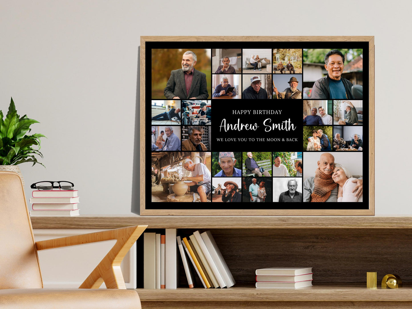 Modèle de collage photo d'anniversaire personnalisable, 24 photos (téléchargement numérique)