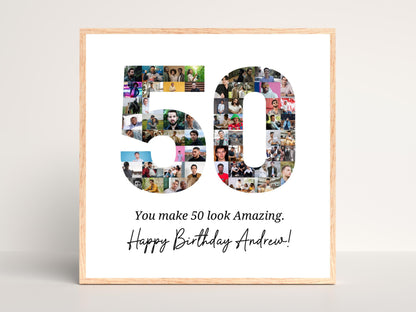 50th Birthday Photo Collage Template, Editable Canva Design (Digital Download)