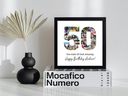50th Birthday Photo Collage Template, Editable Canva Design (Digital Download)