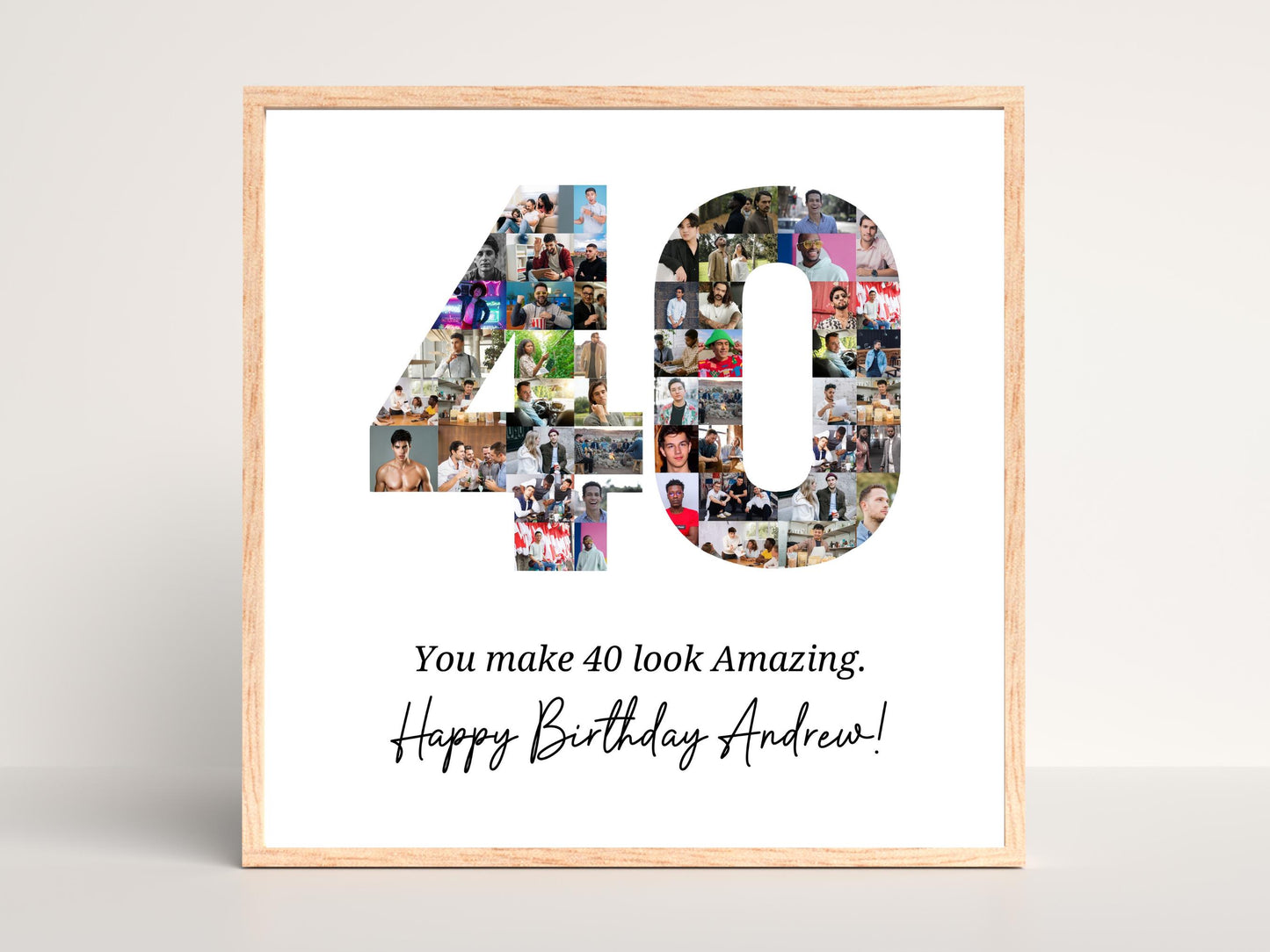 40th Birthday Photo Collage Template, Personalized Number 40 (Digital Download)