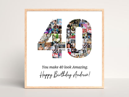 40th Birthday Photo Collage Template, Personalized Number 40 (Digital Download)