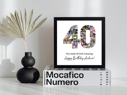 40th Birthday Photo Collage Template, Personalized Number 40 (Digital Download)