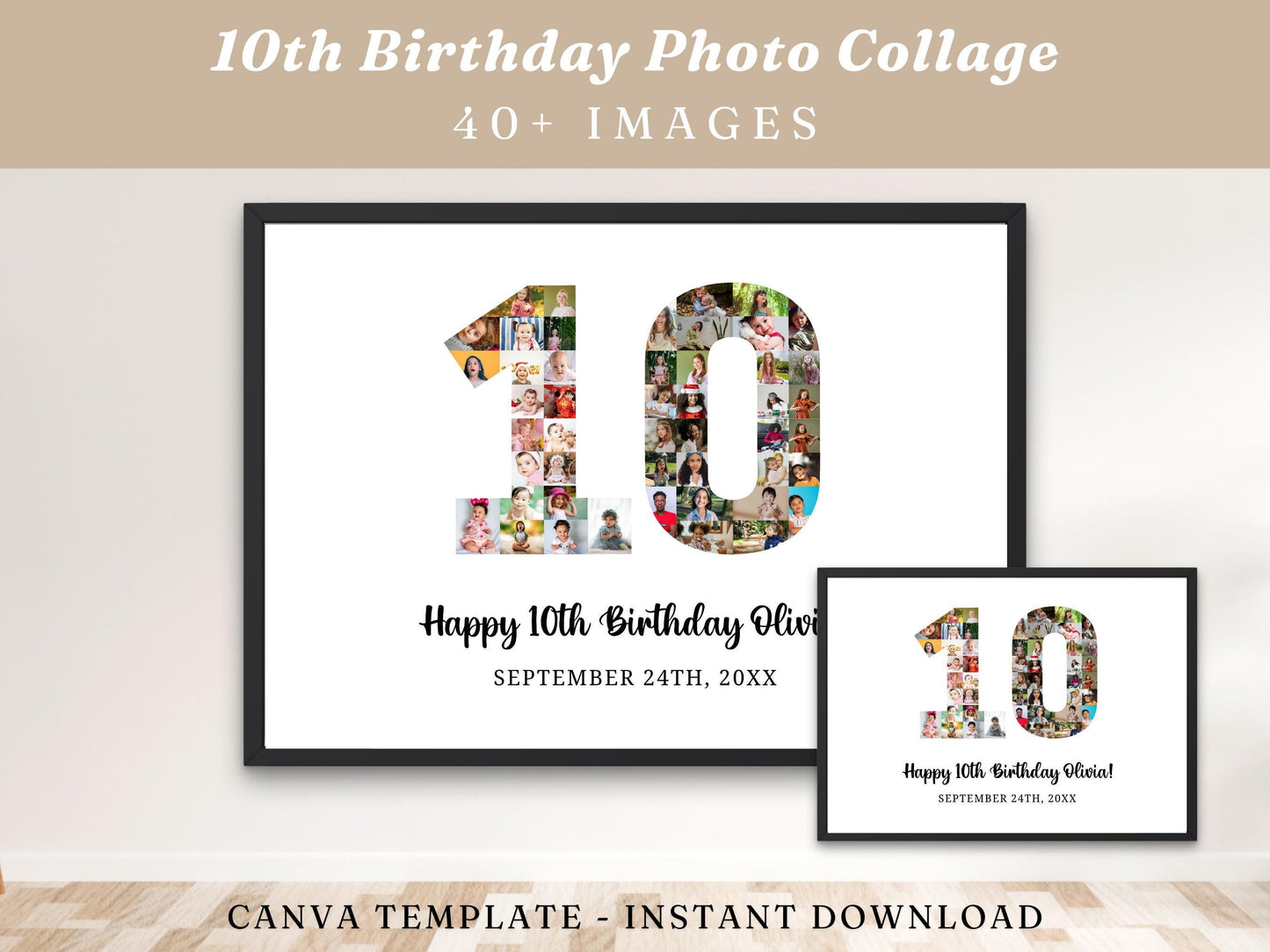 Personalized 10th Birthday Photo Collage Template (Digital Download)