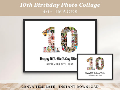 Personalized 10th Birthday Photo Collage Template (Digital Download)