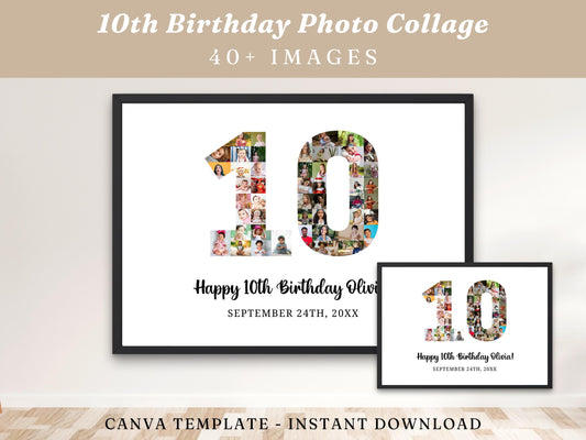 Personalized 10th Birthday Photo Collage Template (Digital Download)