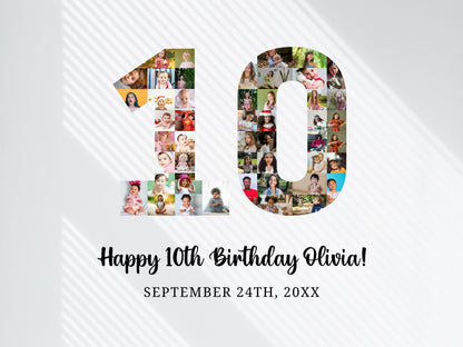 Personalized 10th Birthday Photo Collage Template (Digital Download)