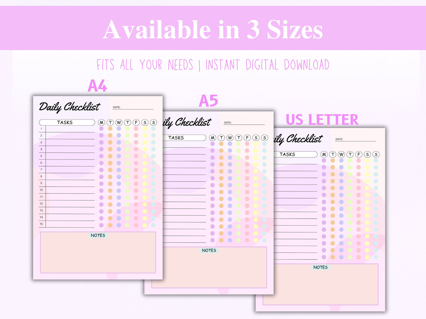 Colorful Daily Checklist Template: Editable PDF (A4, A5, US Letter)