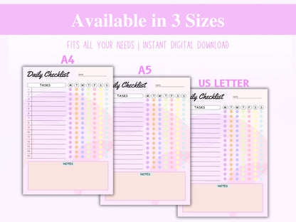 Colorful Daily Checklist Template: Editable PDF (A4, A5, US Letter)