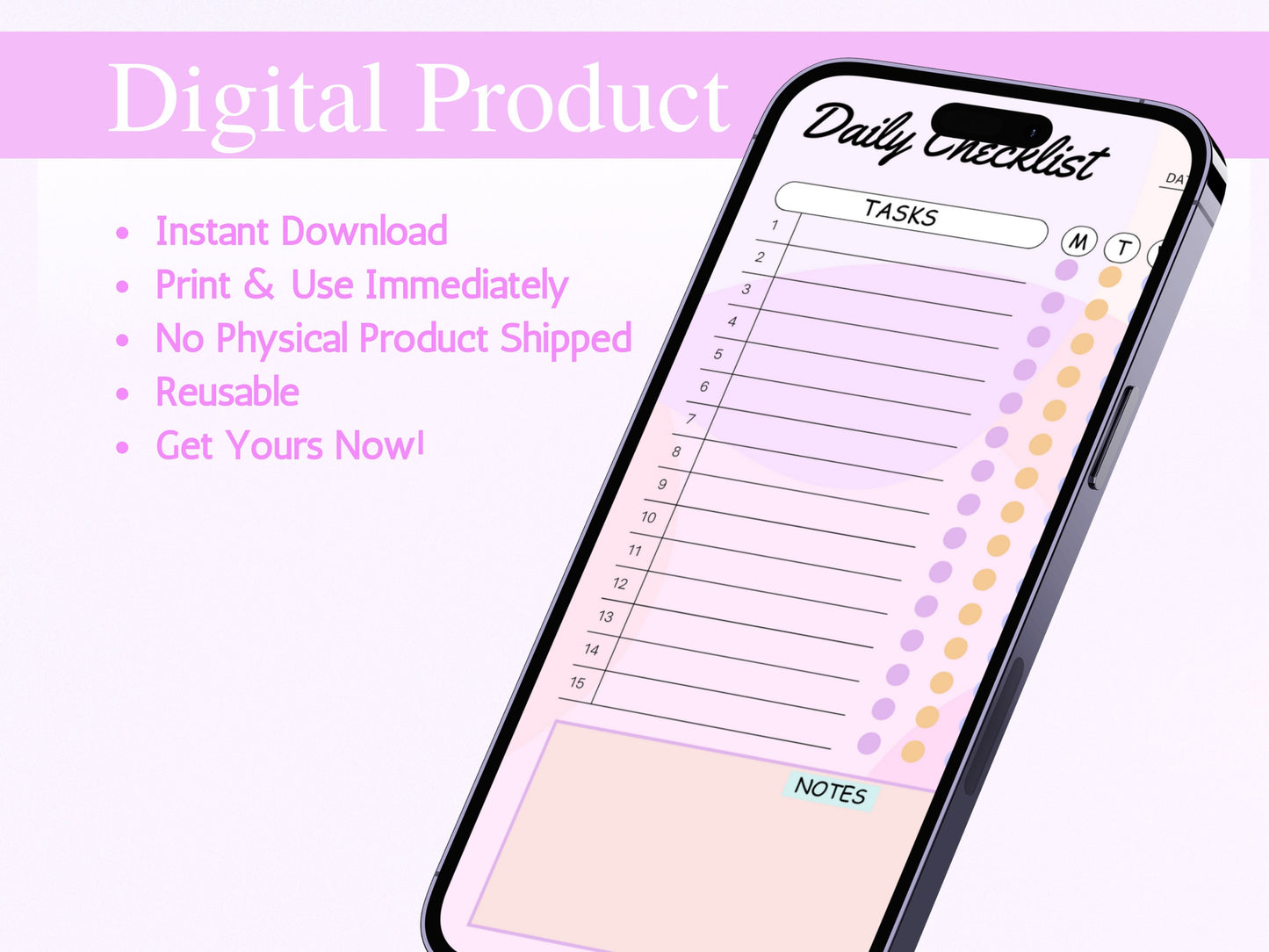Colorful Daily Checklist Template: Editable PDF (A4, A5, US Letter)