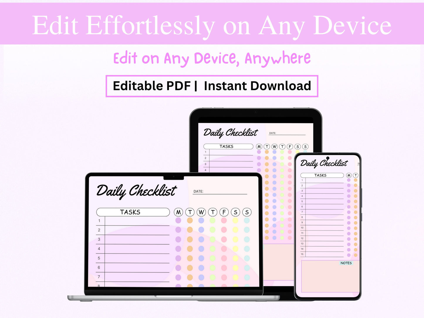Colorful Daily Checklist Template: Editable PDF (A4, A5, US Letter)