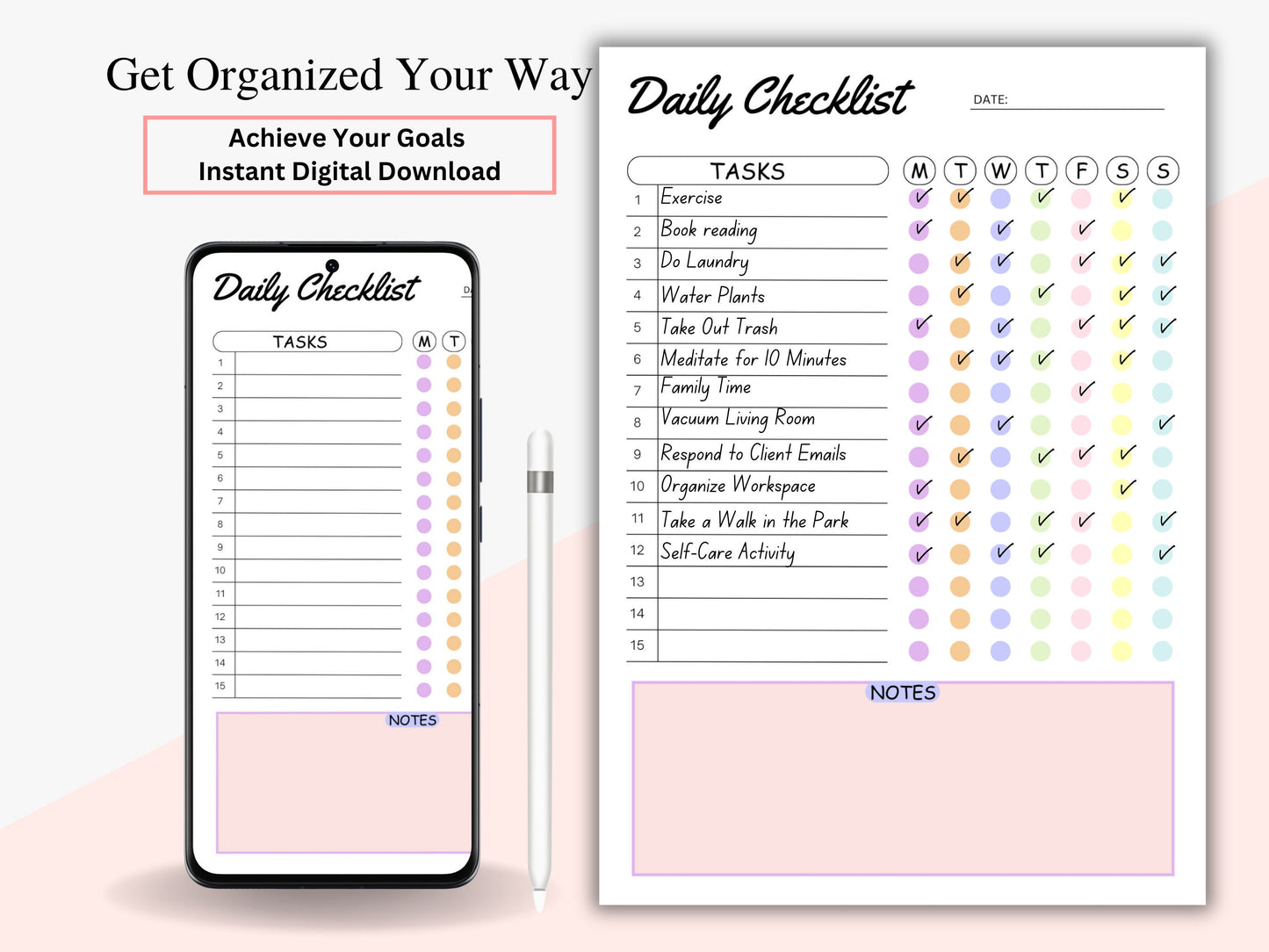 Editable Daily Checklist Template: Colorful Weekly Planner (PDF)