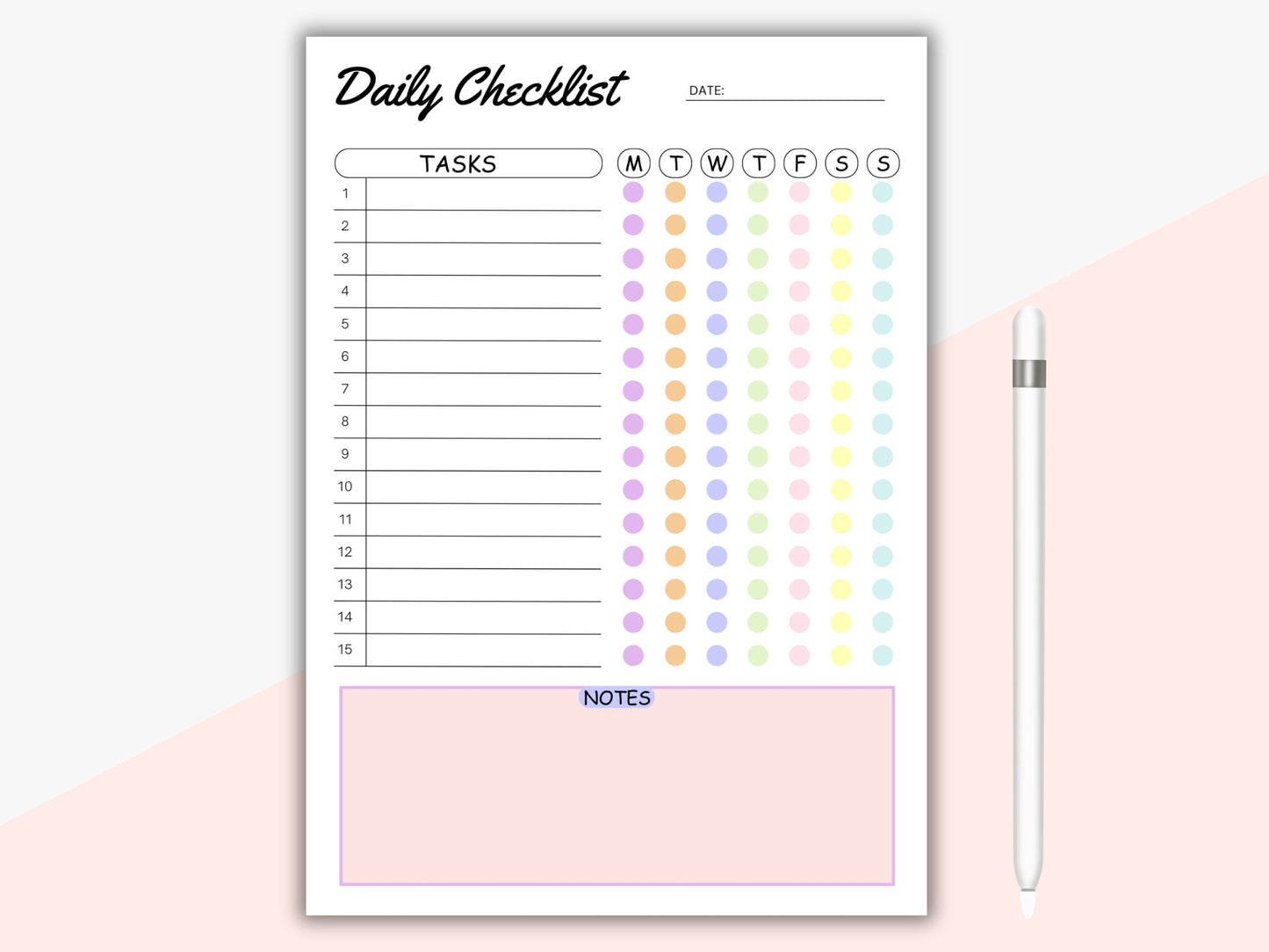 Editable Daily Checklist Template: Colorful Weekly Planner (PDF)