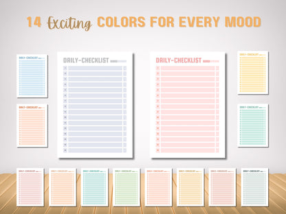 Modèle de liste de contrôle minimaliste vierge : 14 couleurs, imprimable (téléchargement numérique)