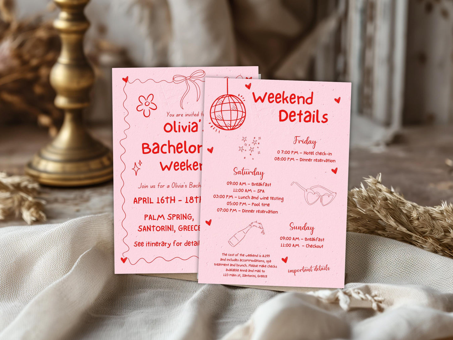 Editable Bachelorette Party Invitation, Beach Weekend Itinerary (Digital Download)