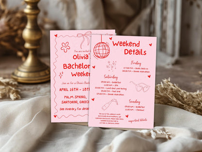 Editable Bachelorette Party Invitation, Beach Weekend Itinerary (Digital Download)