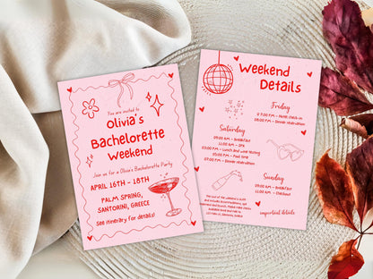 Editable Bachelorette Party Invitation, Beach Weekend Itinerary (Digital Download)
