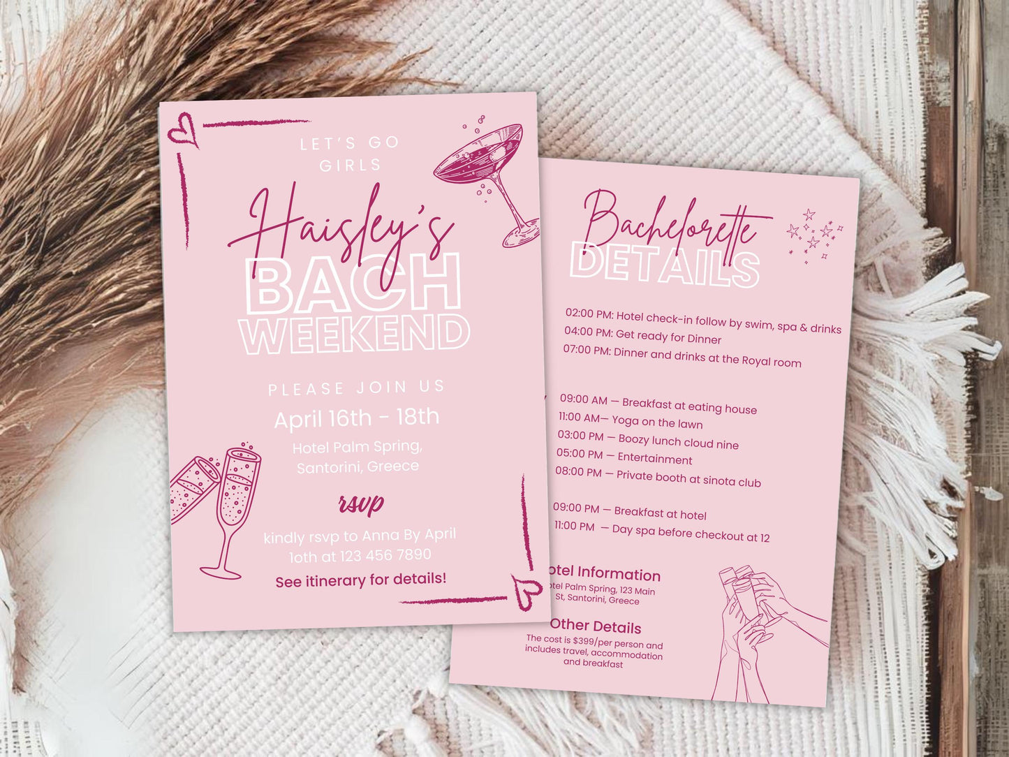 DIY Download Bachelorette party itinerary template editable in Canva