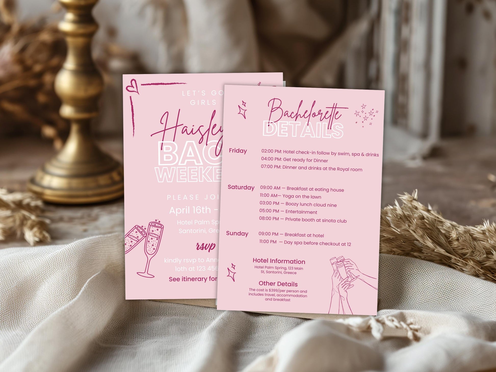 DIY Download Bachelorette party itinerary template editable in Canva
